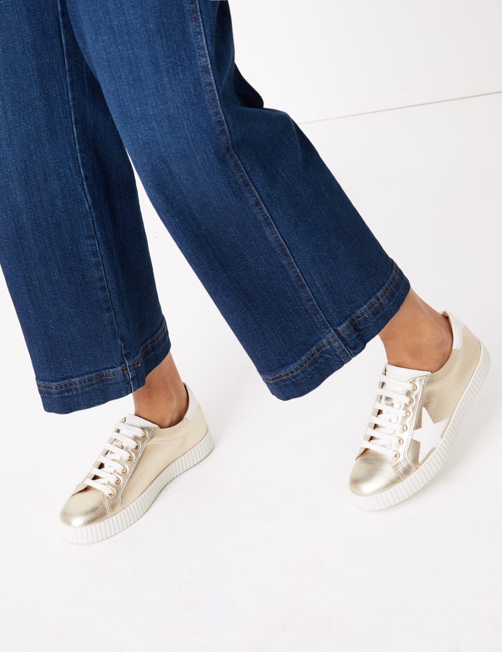 Leather Star Print Trainers M S Collection M S