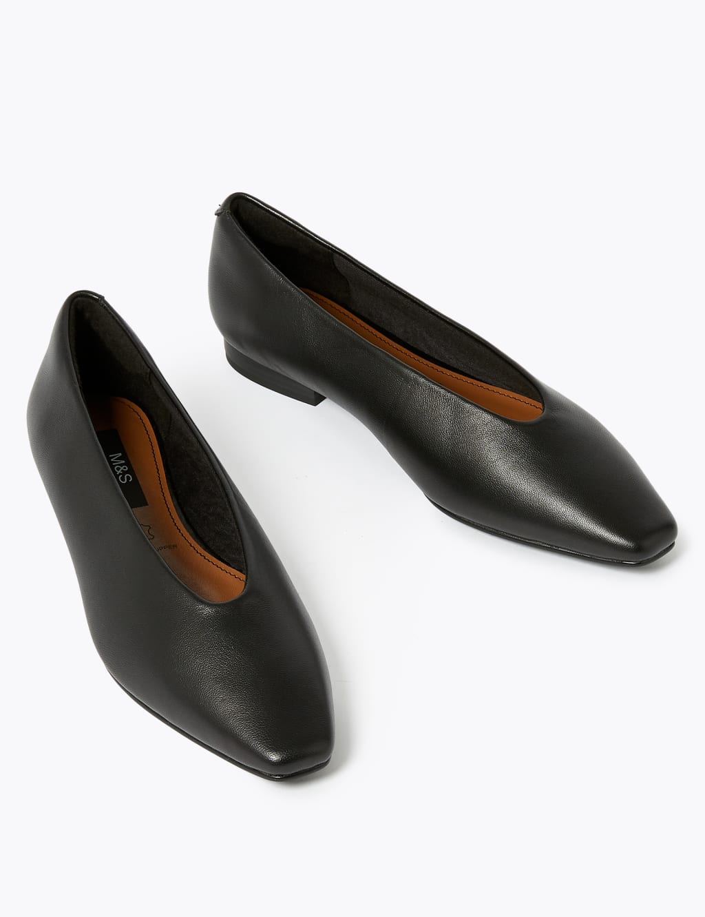 Leather Flat Chisel Toe Ballerina Pumps 1 of 7