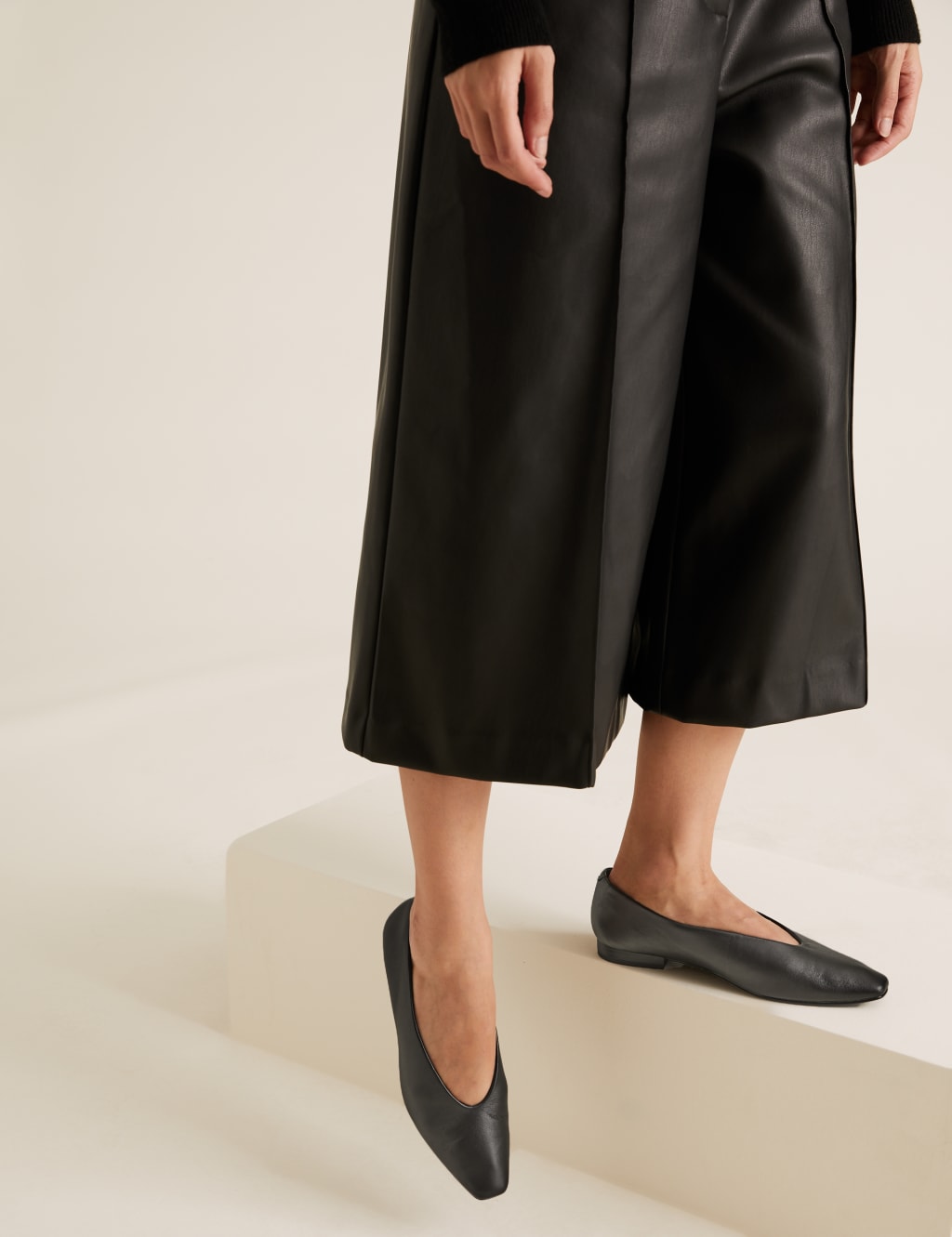 Leather Flat Chisel Toe Ballerina Pumps 3 of 7