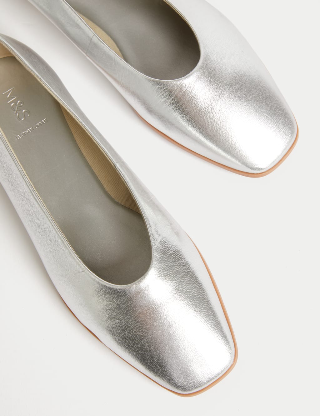 Silver leather flats online
