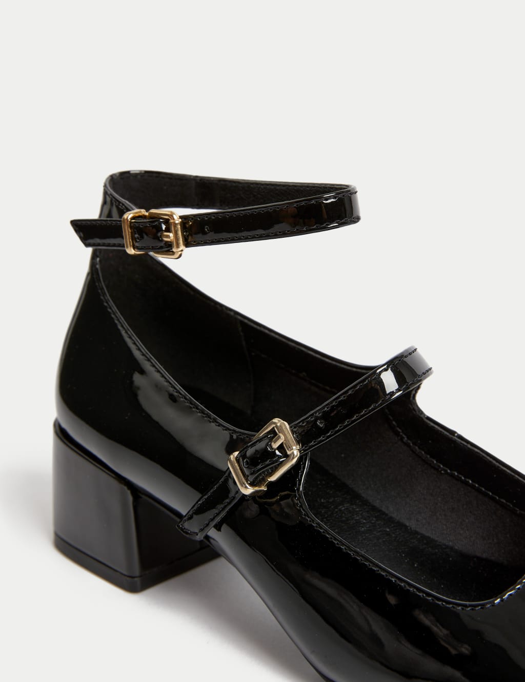 Patent Strappy Block Heel Court Shoes