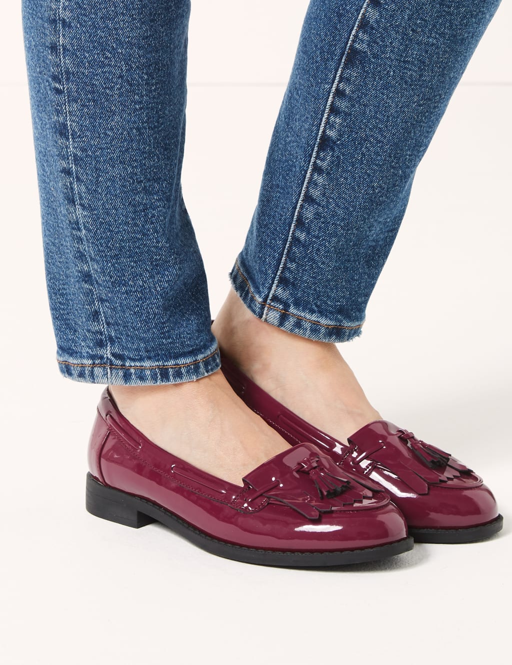 Wide Fit Patent Tassel Loafers M S Collection M S