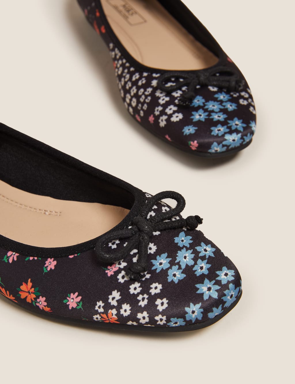 Satin Floral Flat Ballet Pumps M S Collection M S