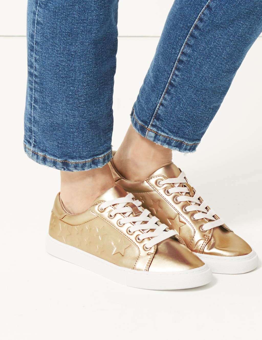 Lace up Star Embossed Trainers M S Collection M S