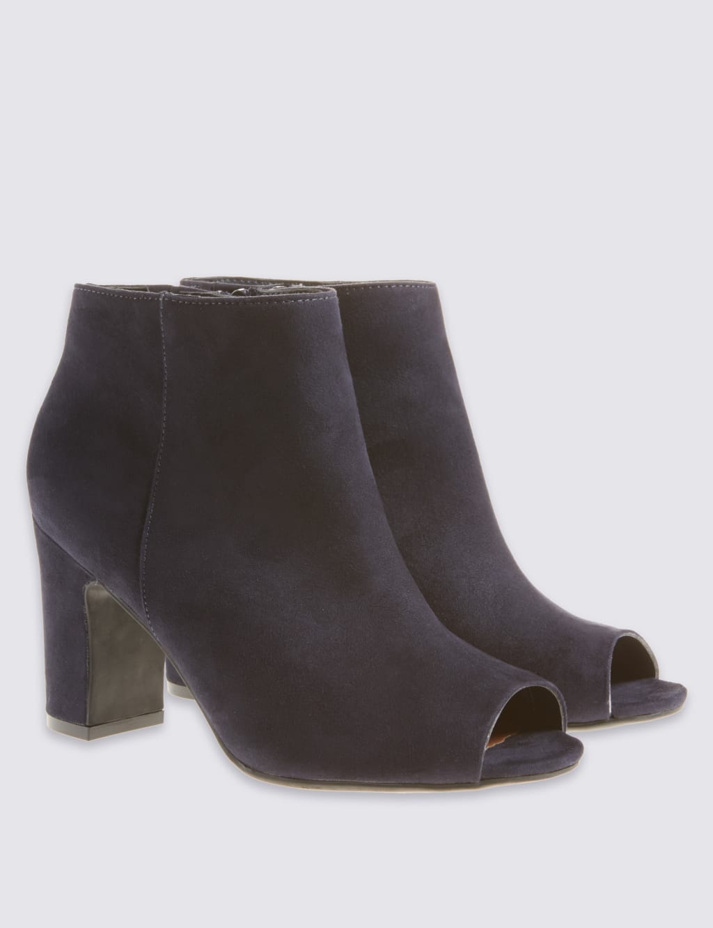 Block Heel Side Zip Peep Toe Ankle Boots M S Collection M S