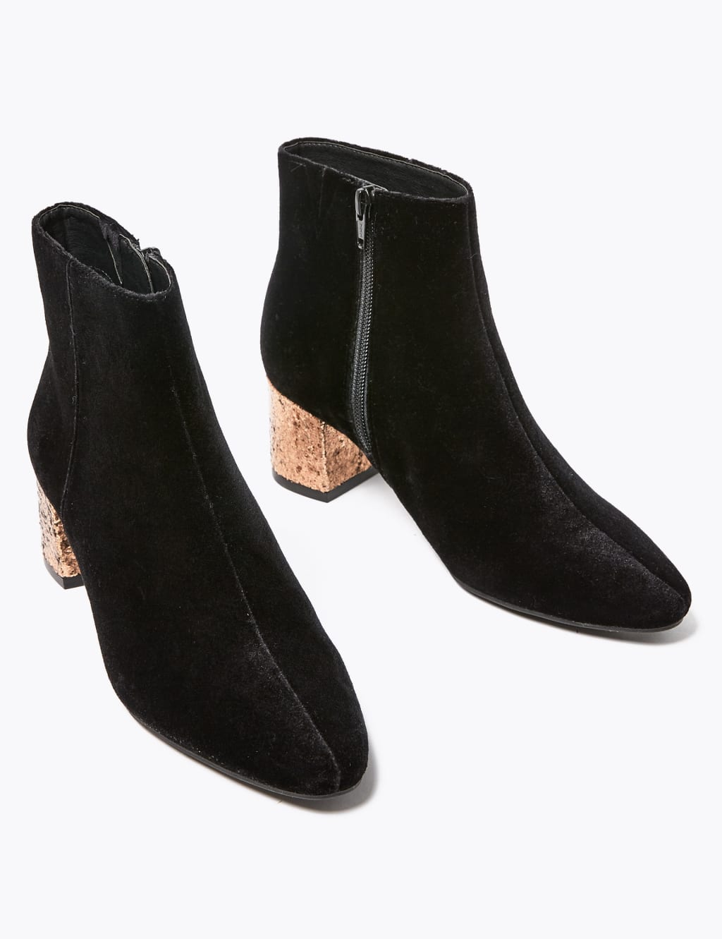Velvet Block Heel Almond Toe Ankle Boots M S Collection M S