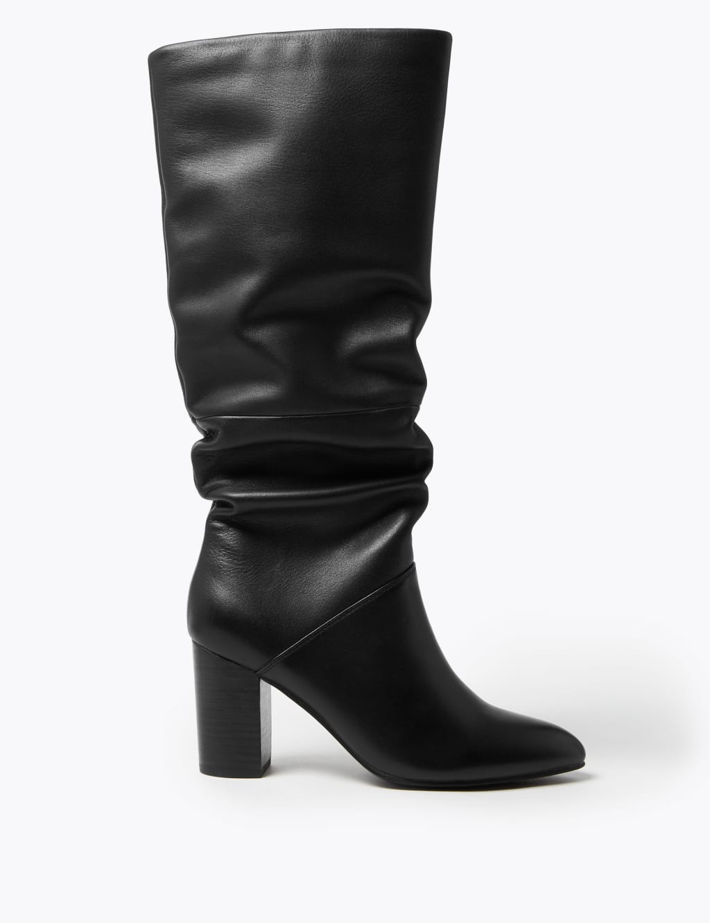 Leather Slouch Block Heel Knee Boots M S Collection M S