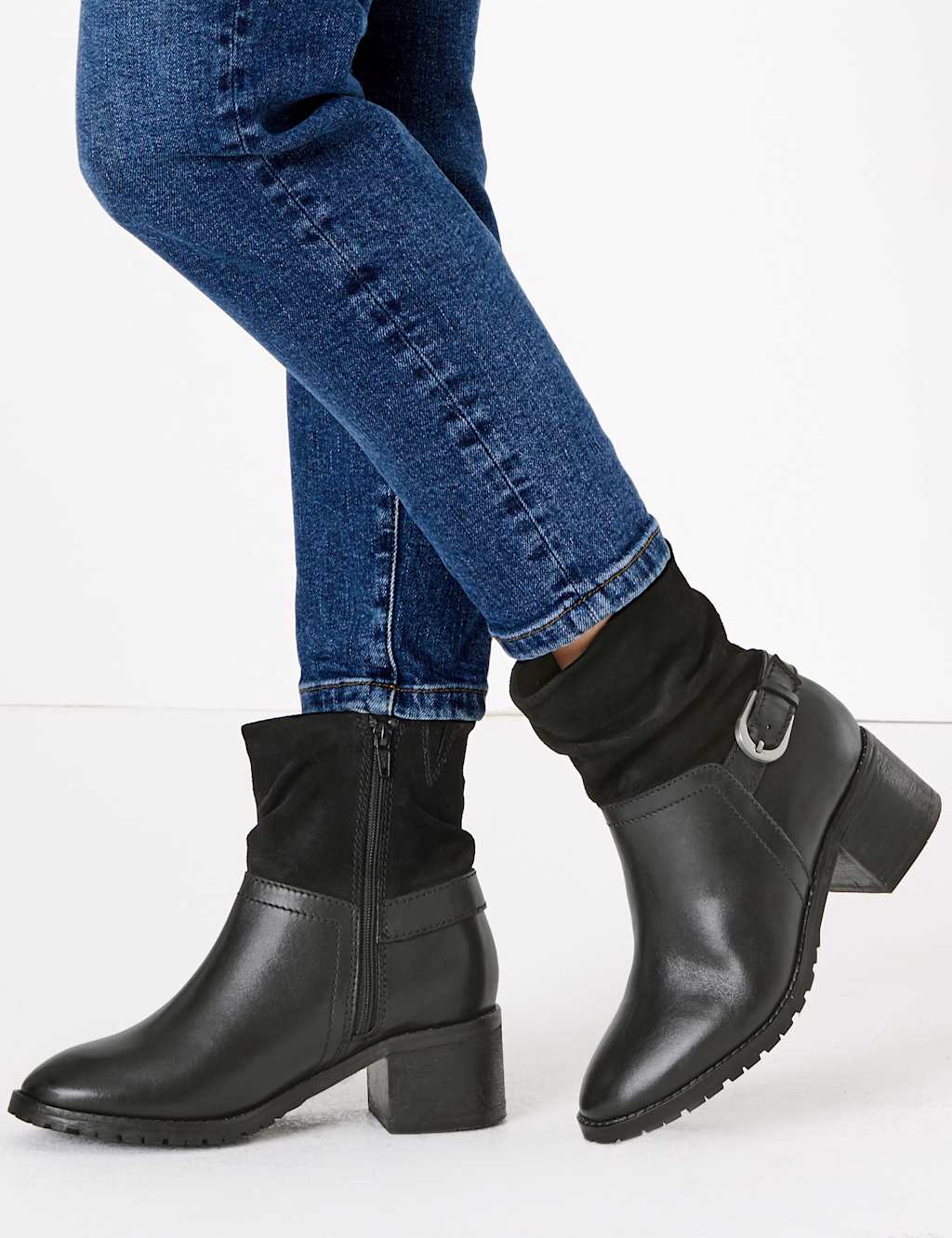 Wide Fit Leather Buckle Detail Ankle Boots 1 of 5