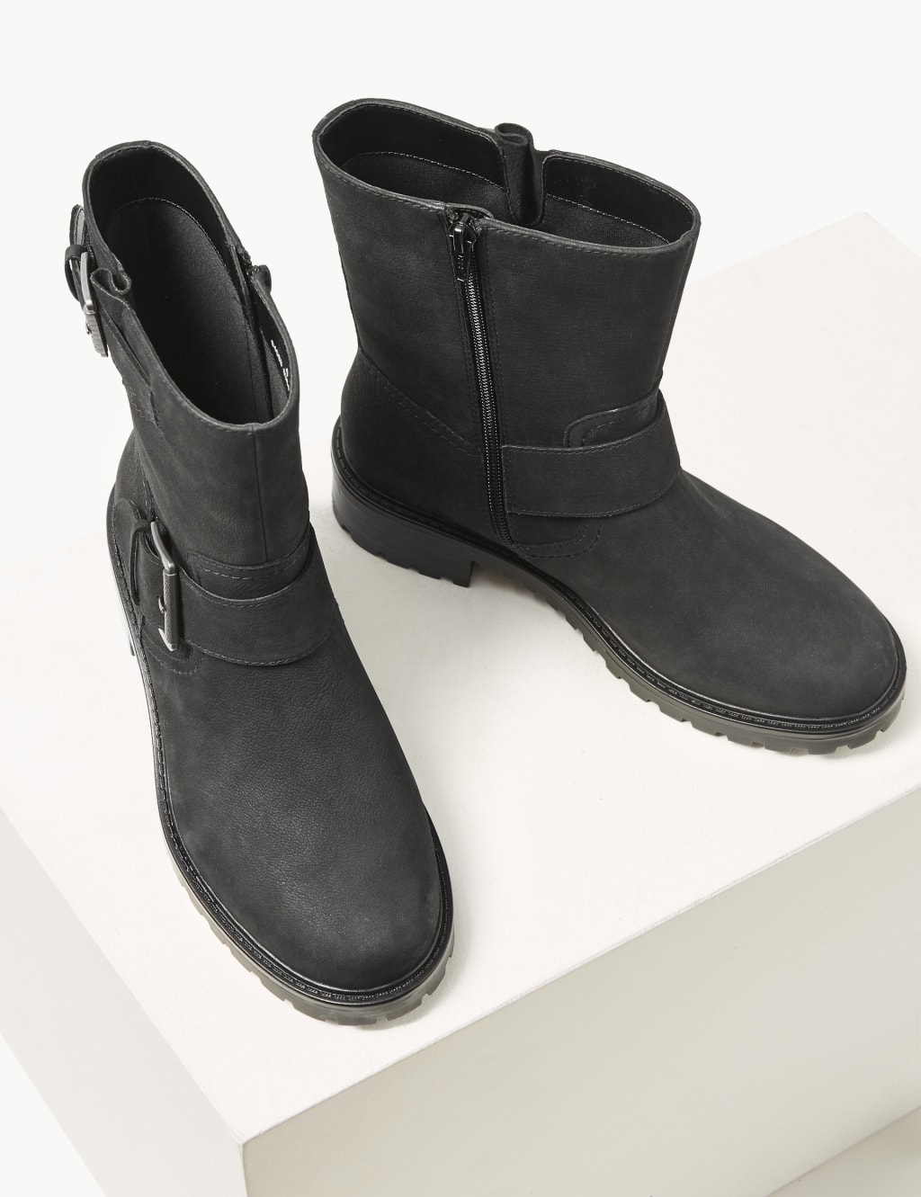 Wide fit biker ankle boots on sale