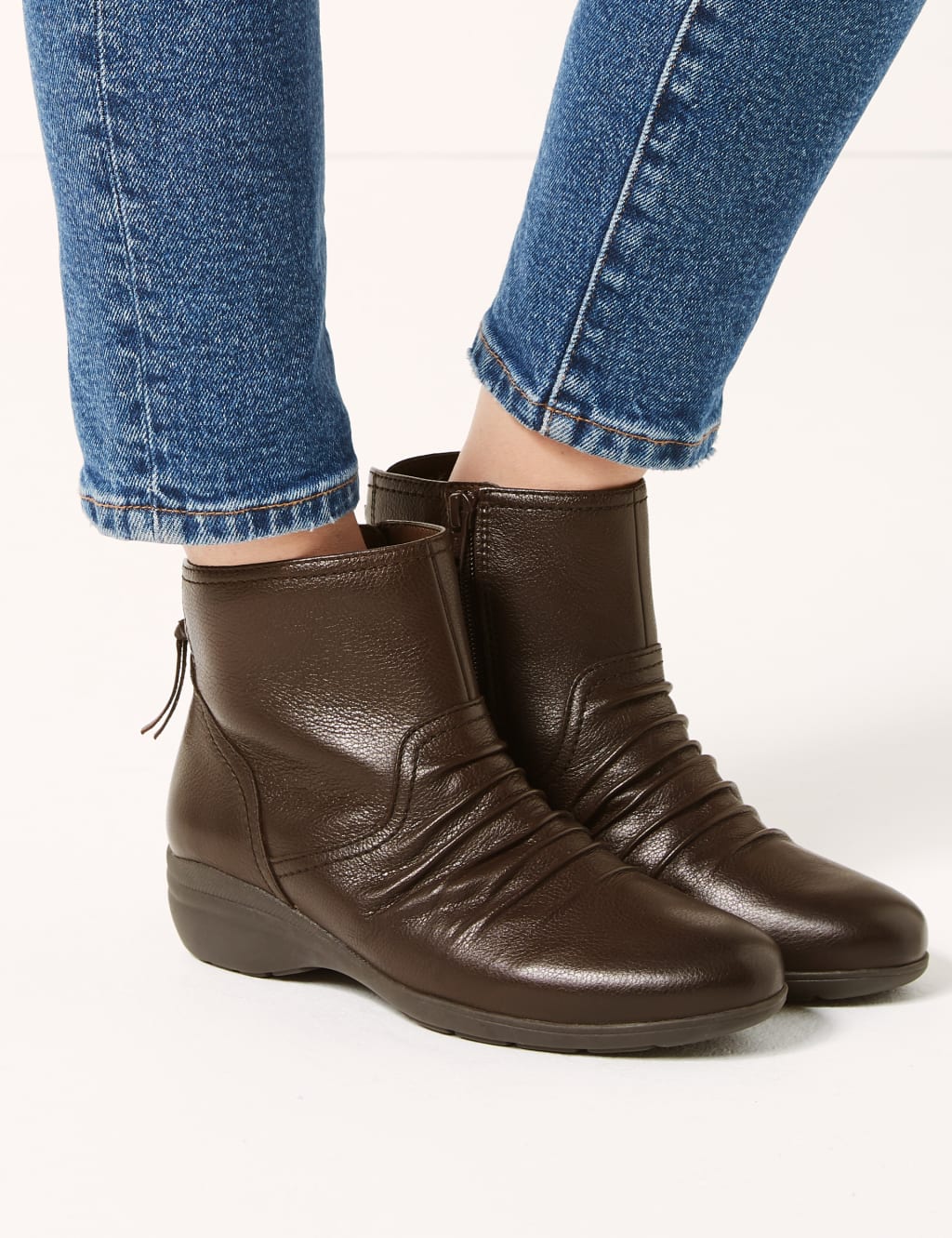 Wide Fit Leather Wedge Heel Ankle Boots M S Collection M S