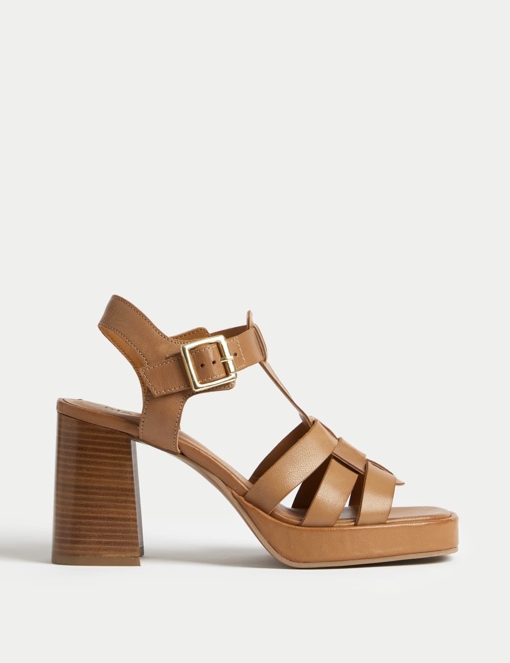 Leather Ankle Strap Block Heel Sandals M S Collection M S