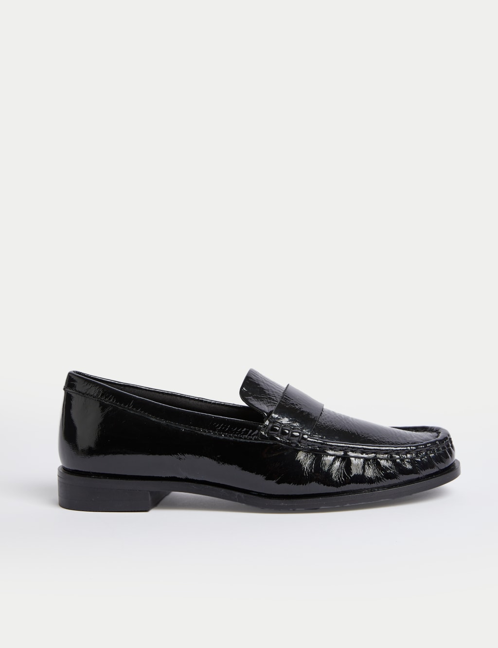 Leather Patent Block Heel Loafers M S Collection M S