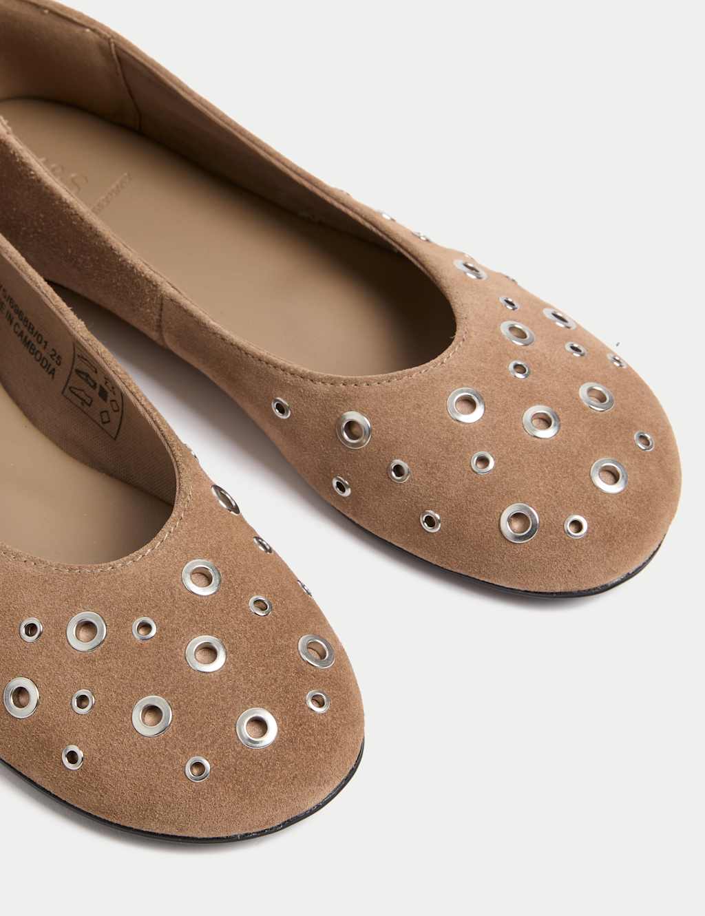 Suede Eyelet Studded Flat Ballet Pumps 3 of 3
