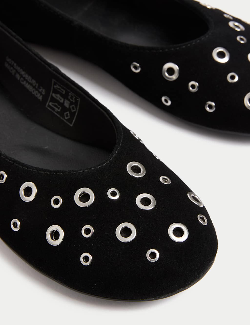 Suede Eyelet Studded Flat Ballet Pumps 3 of 3