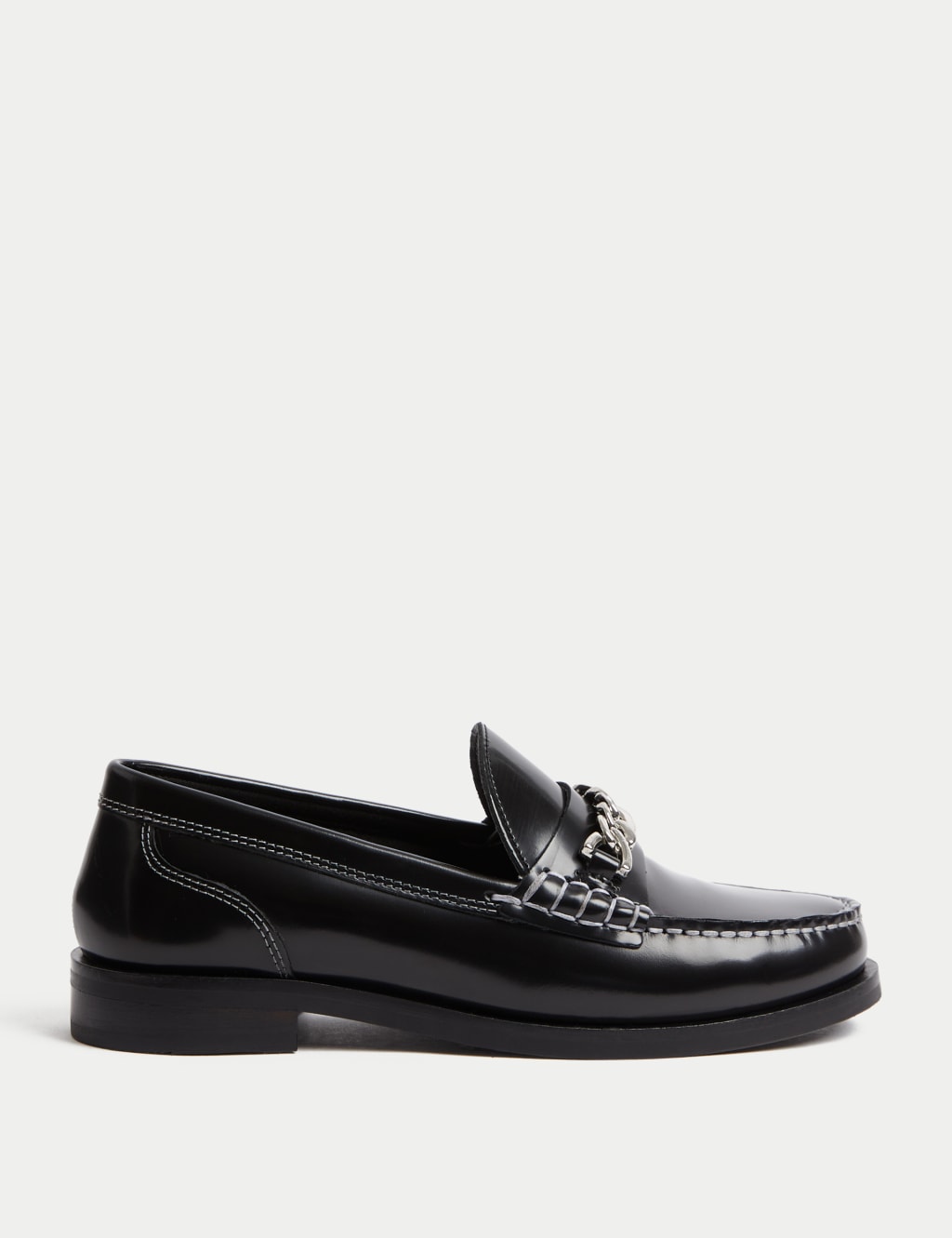 Leather Contrast Chain Detail Loafers