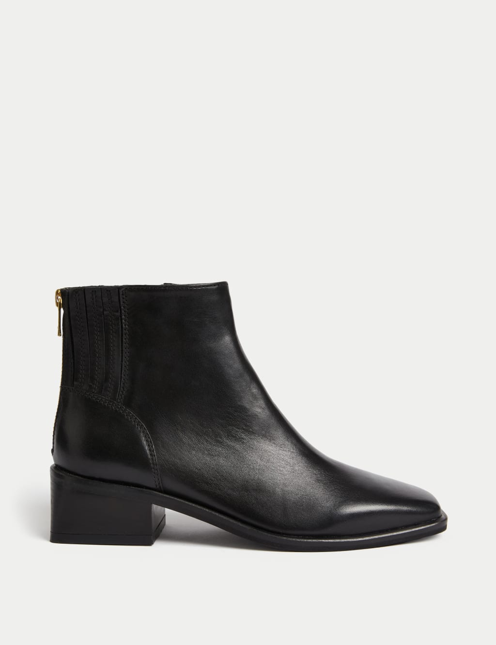 Leather Block Heel Square Toe Ankle Boots M S Collection M S