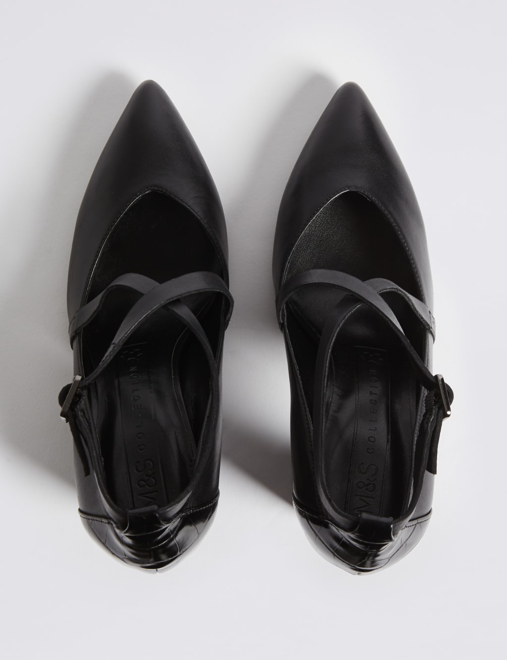 Suede Block Heel Cross Strap Court Shoes M S Collection M S