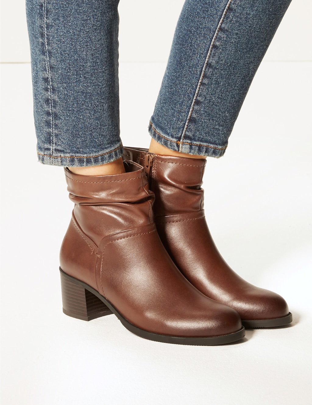 Leather Ruched Ankle Boots M S Collection M S