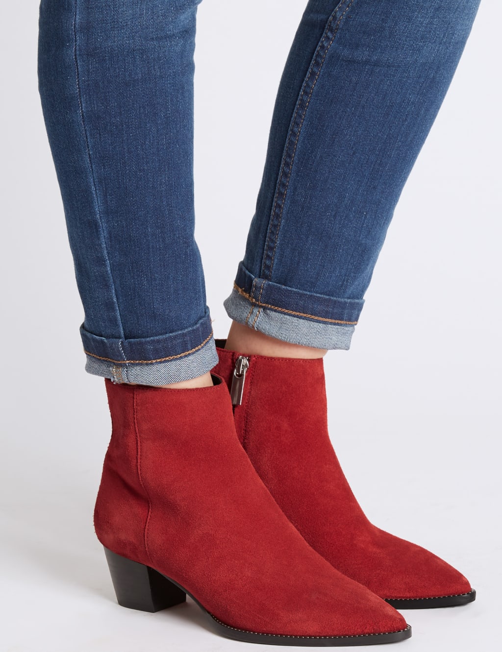 Studded Leather Block Heel Side Zip Ankle Boots M S Collection M S