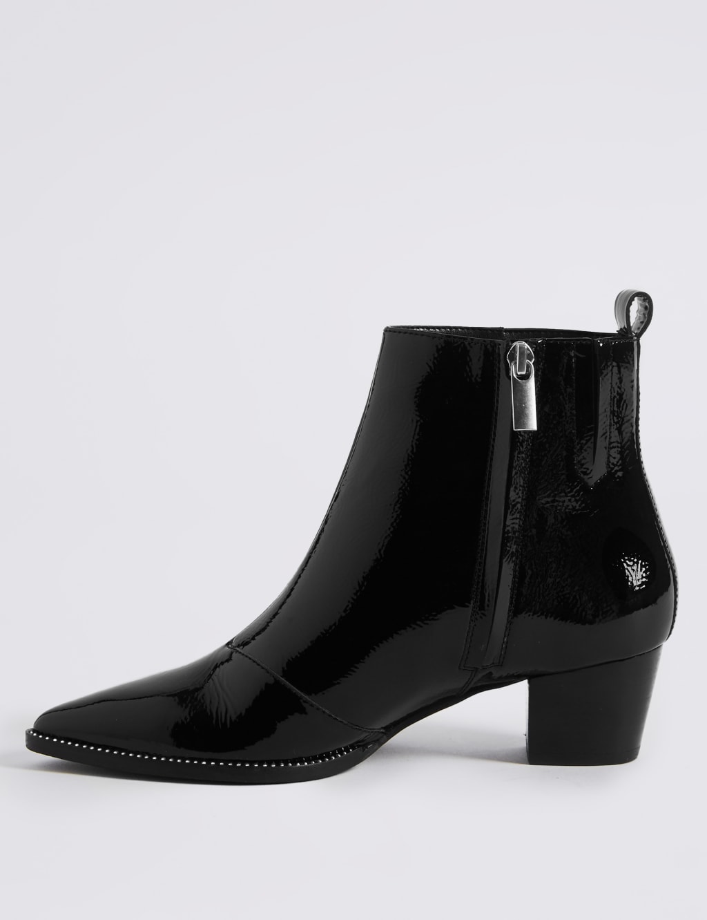 Studded Leather Block Heel Pointed Ankle Boots 5 of 6