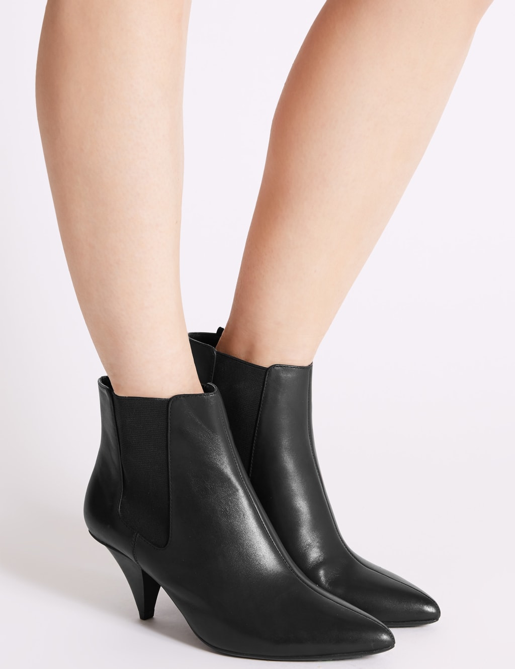 Leather Cone Heel Ankle Boots M S Collection M S
