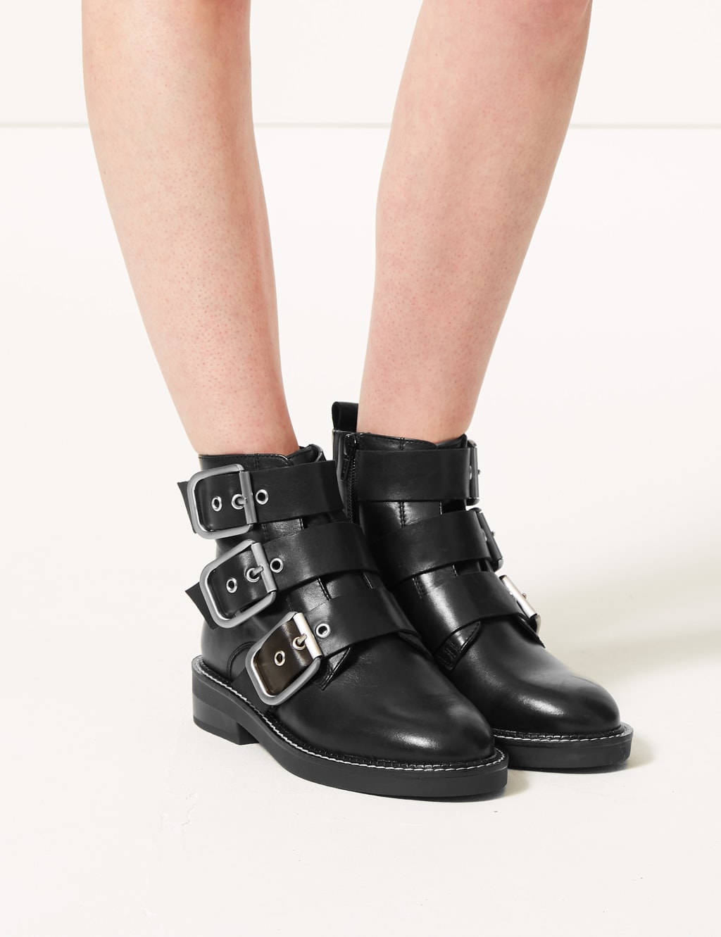 Leather Buckle Detail Ankle Boots M S Collection M S