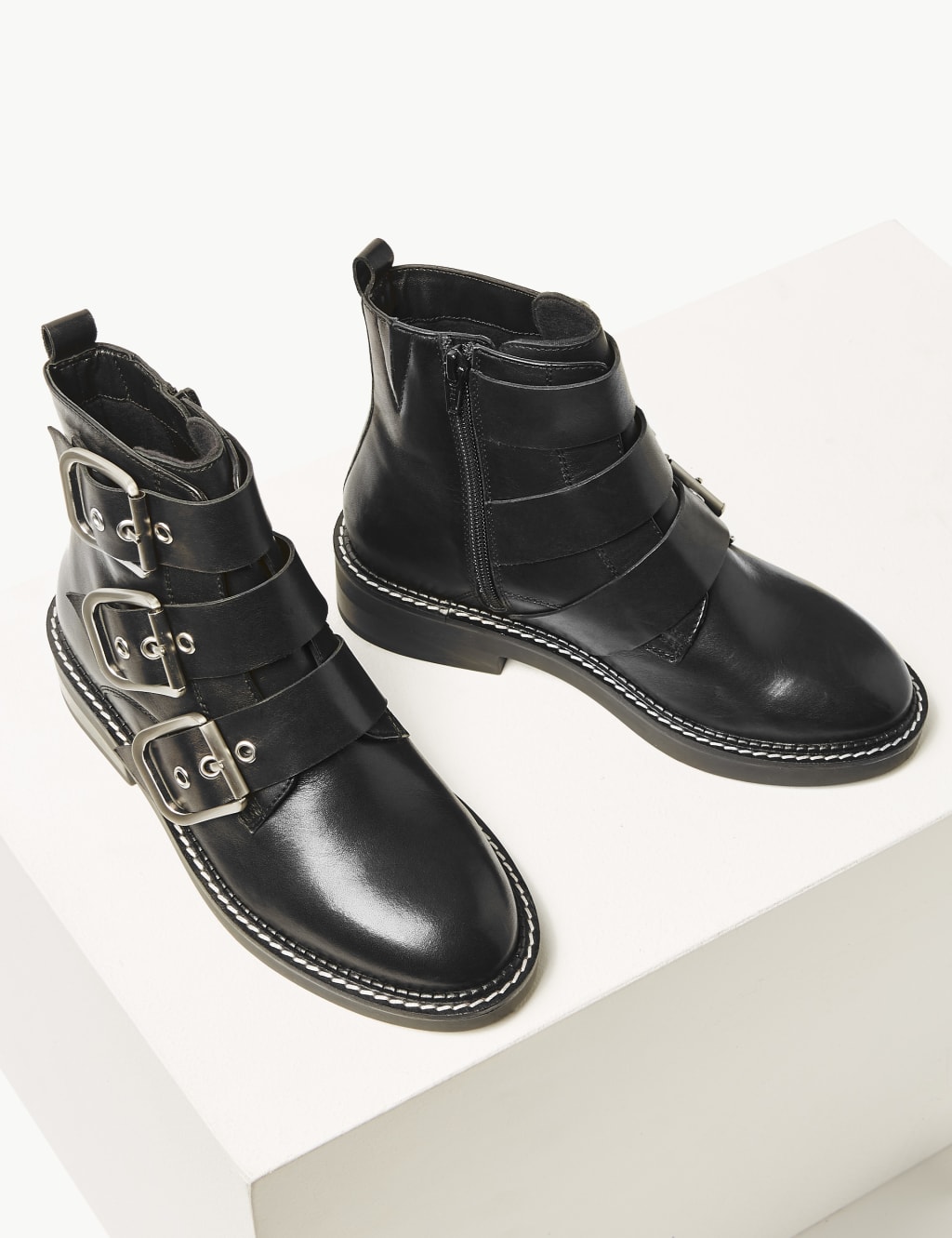 Leather Buckle Detail Ankle Boots 3 of 5