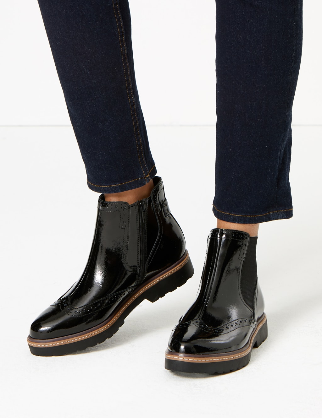 Leather Patent Brogue Chelsea Boots 1 of 5