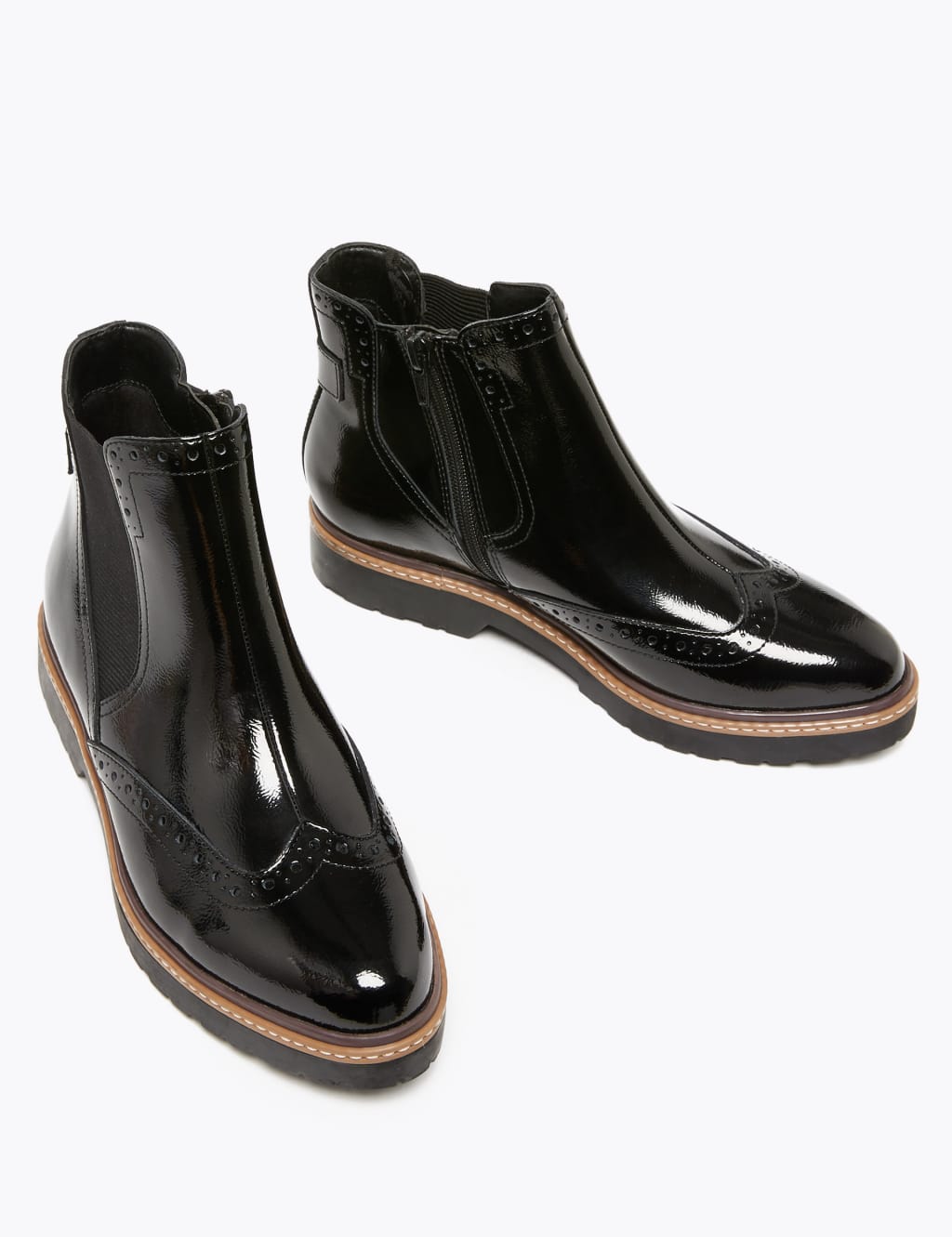 Leather Patent Brogue Chelsea Boots 3 of 5