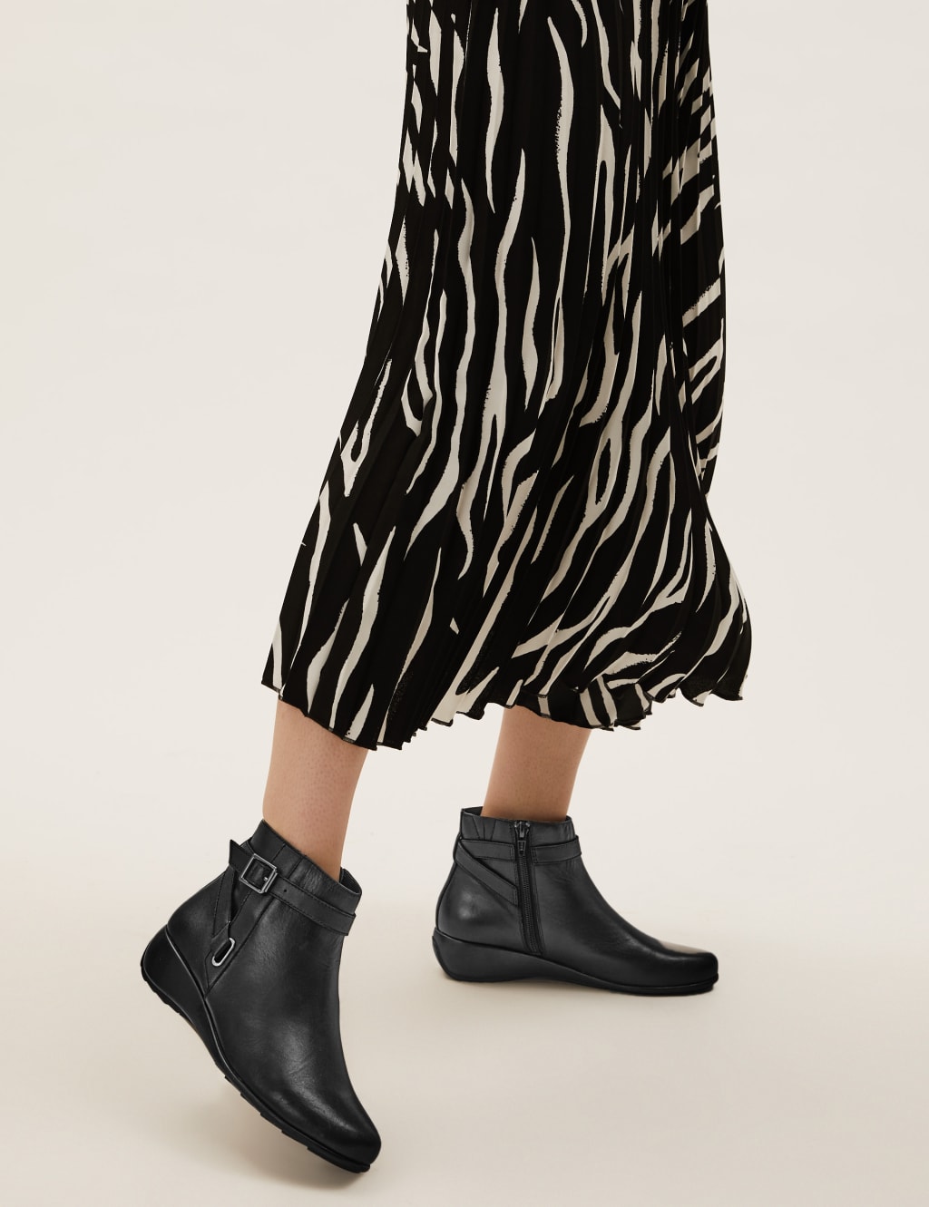 Leather Buckle Wedge Ankle Boots M S Collection M S