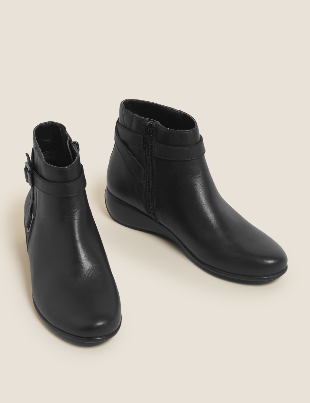Leather Buckle Wedge Ankle Boots 2 of 5