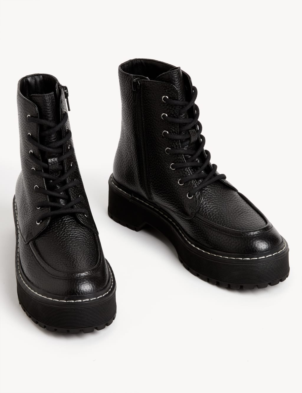 Leather Chunky Lace Up Flatform Boots M S Collection M S
