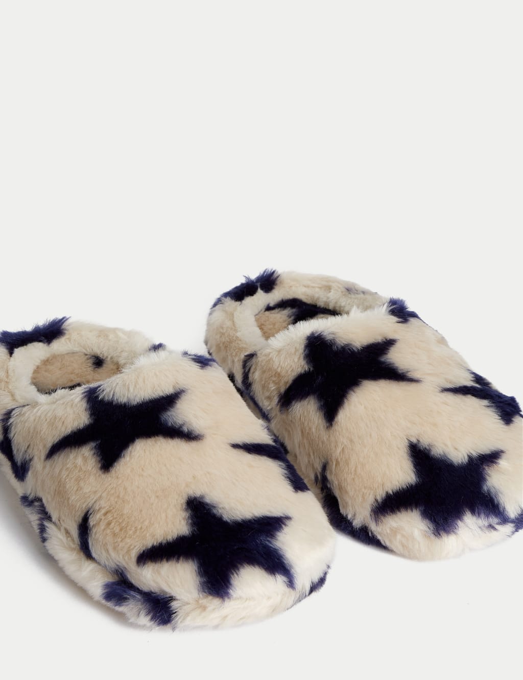 Faux Fur Star Round Toe Mule Slippers