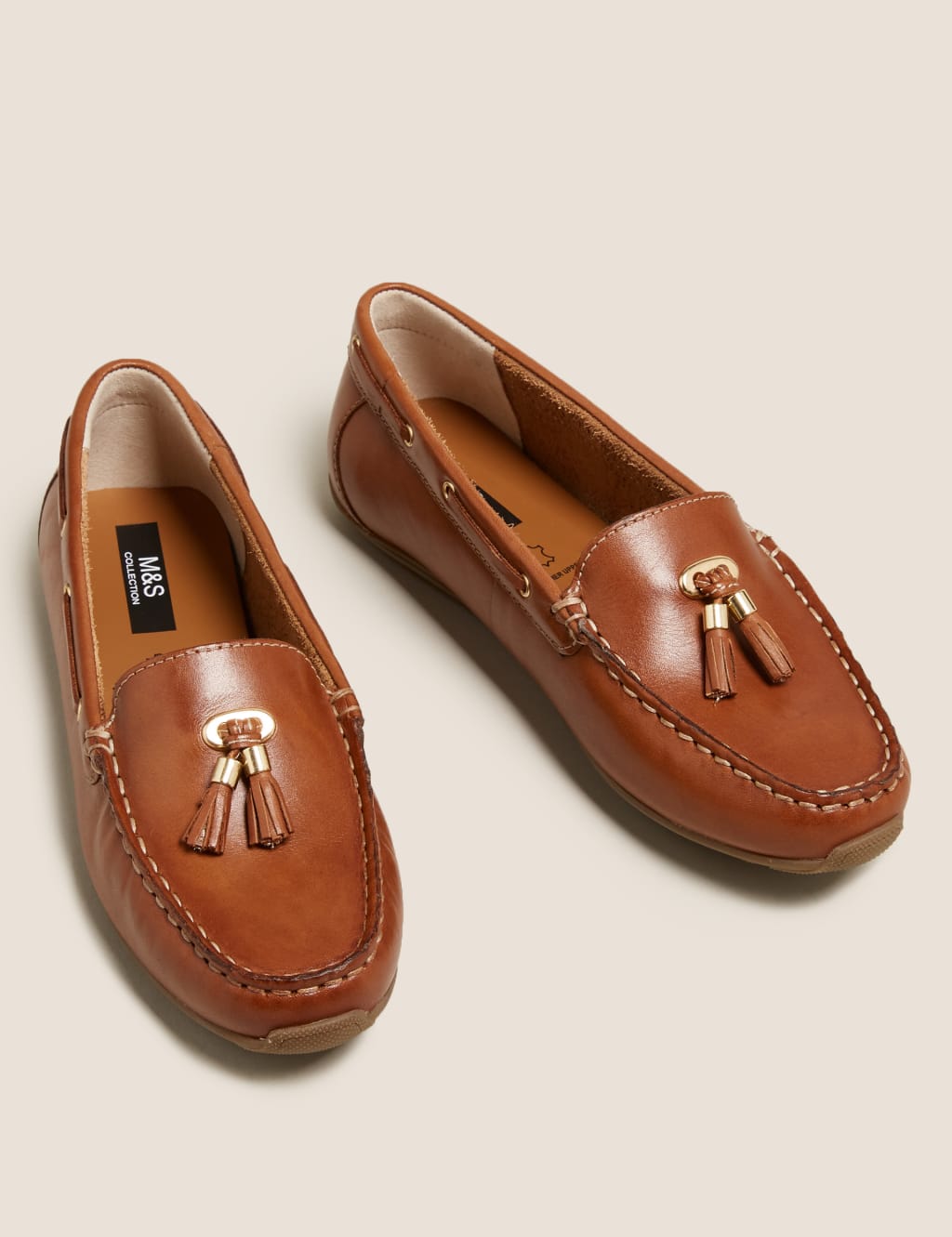 Wide Fit Leather Tassel Boat Shoes M S Collection M S
