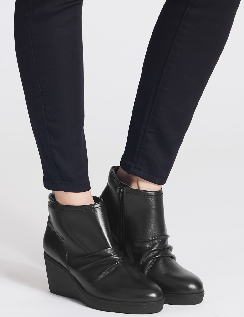 Leather Wedge Heel Ankle Boots M S Collection M S