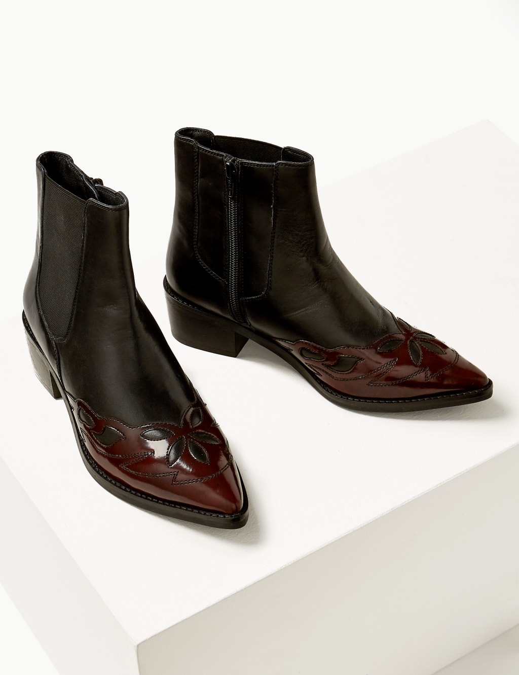 Leather Cutout Overlay Ankle Boots 2 of 4