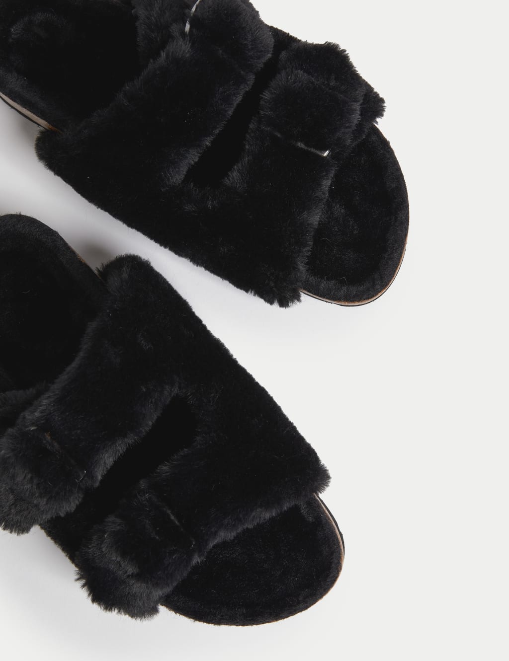 Faux Fur Buckle Slider Slippers M S Collection M S