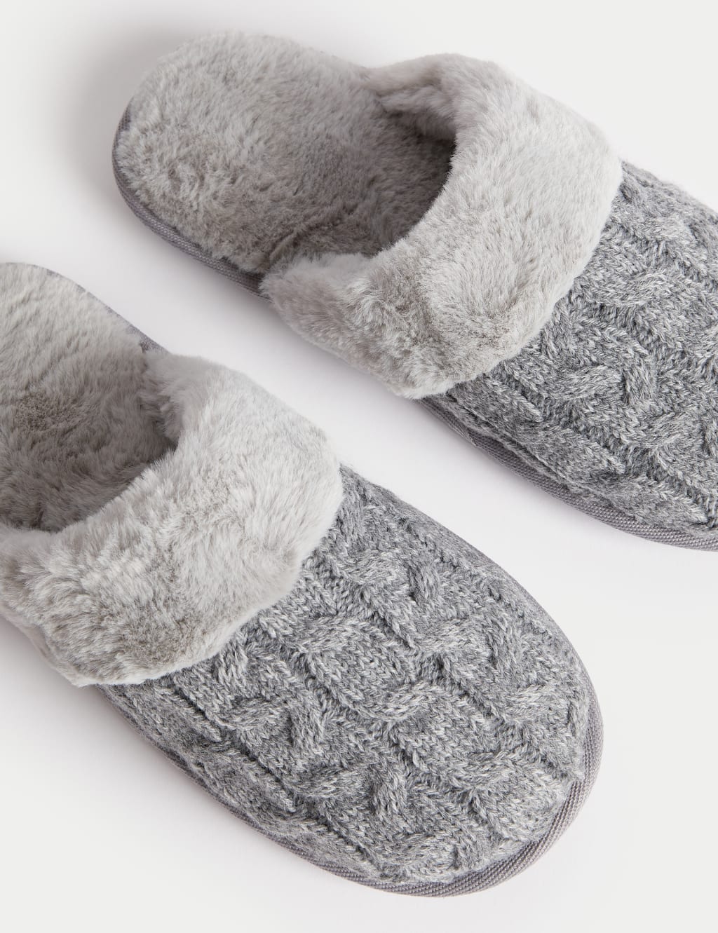 Cable Knit Faux Fur Lined Mule Slippers M S Collection M S