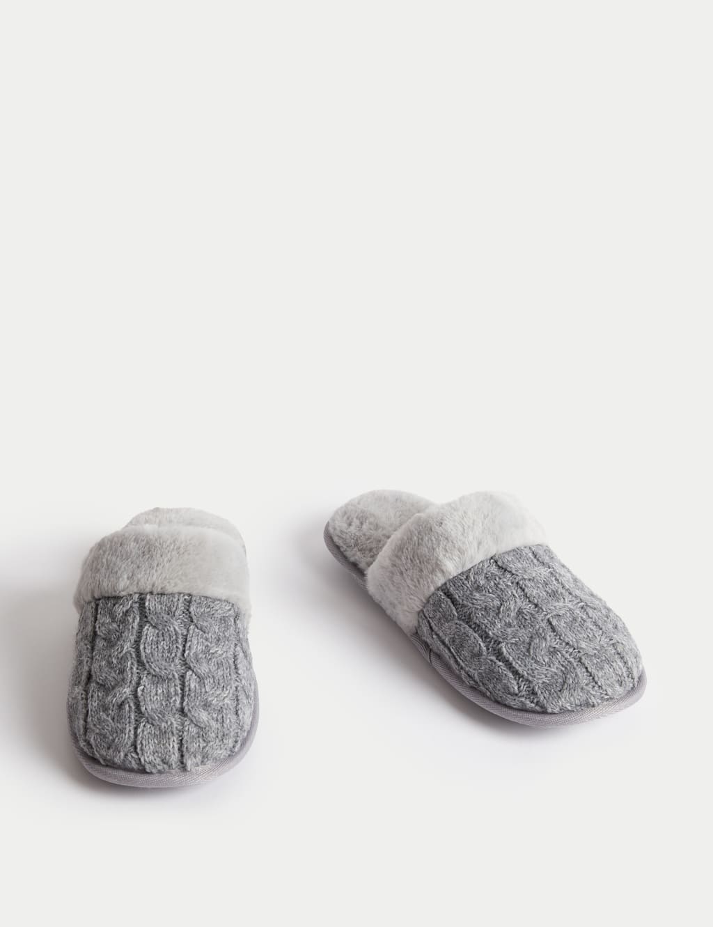 Cable Knit Faux Fur Lined Mule Slippers M S Collection M S