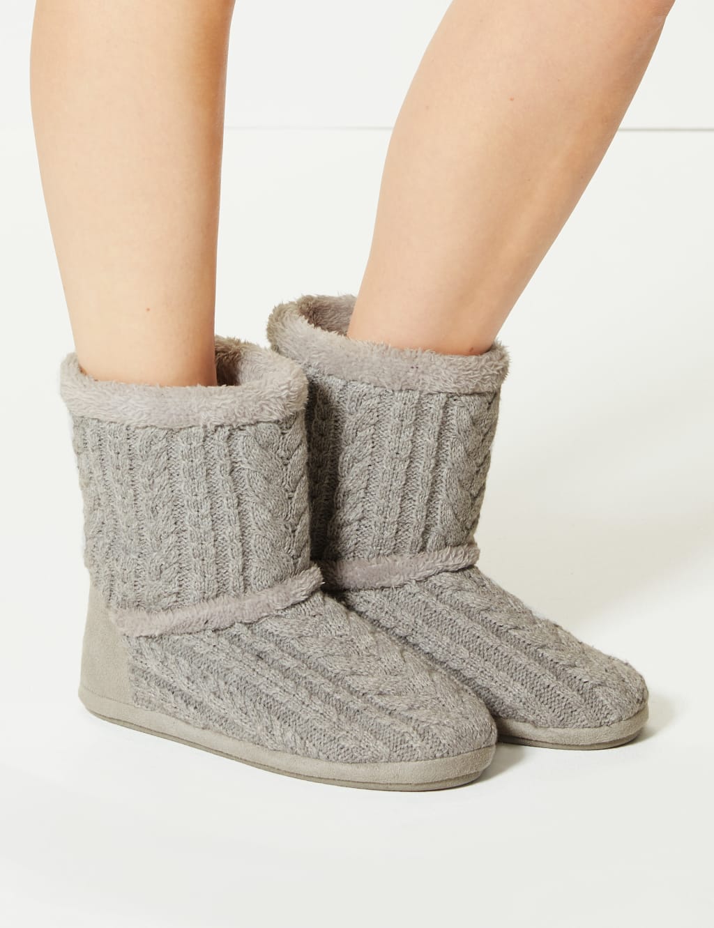 Cable Knit Slipper Boots with Memory Foam M S Collection M S