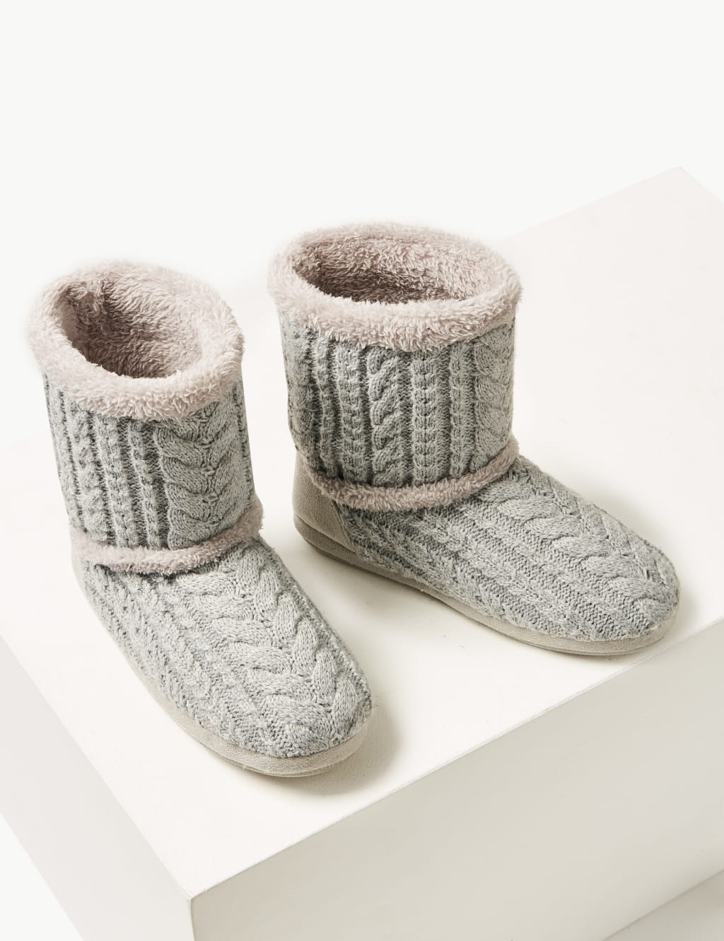 Cable Knit Slipper Boots with Memory Foam M S Collection M S
