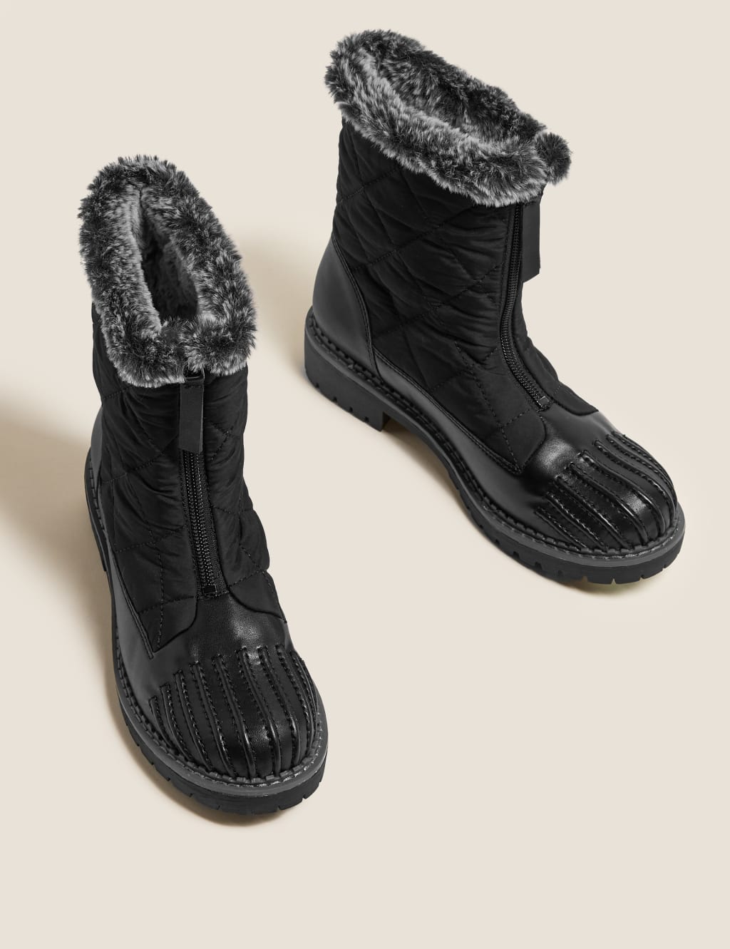 Quilted Faux Fur Trim Ankle Boots M S Collection M S