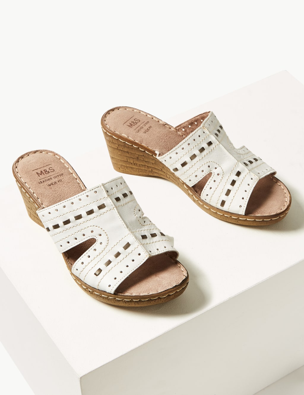 Wide Fit Leather Wedge Heel Mule Sandals M S Collection M S