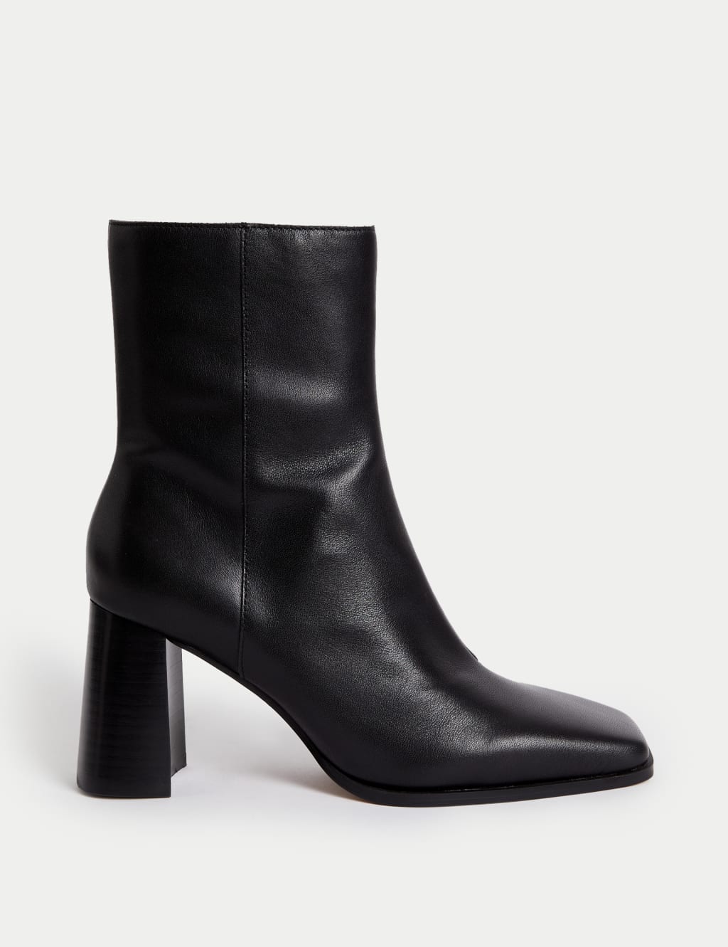 Leather Block Heel Square Toe Ankle Boots
