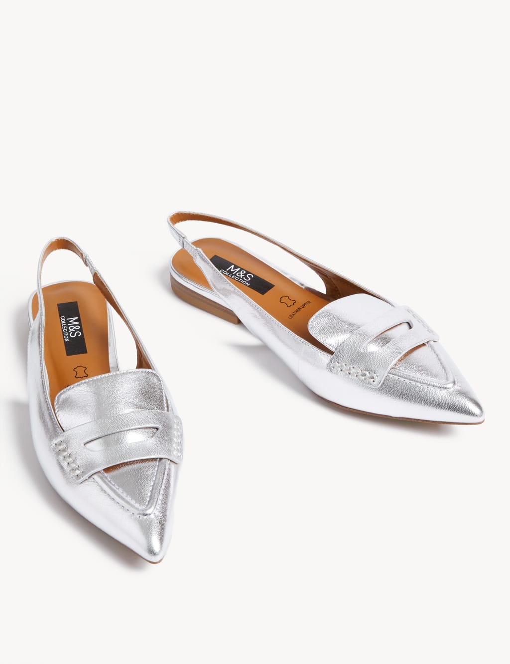 Leather Slip On Flat Slingback Shoes 2 of 3