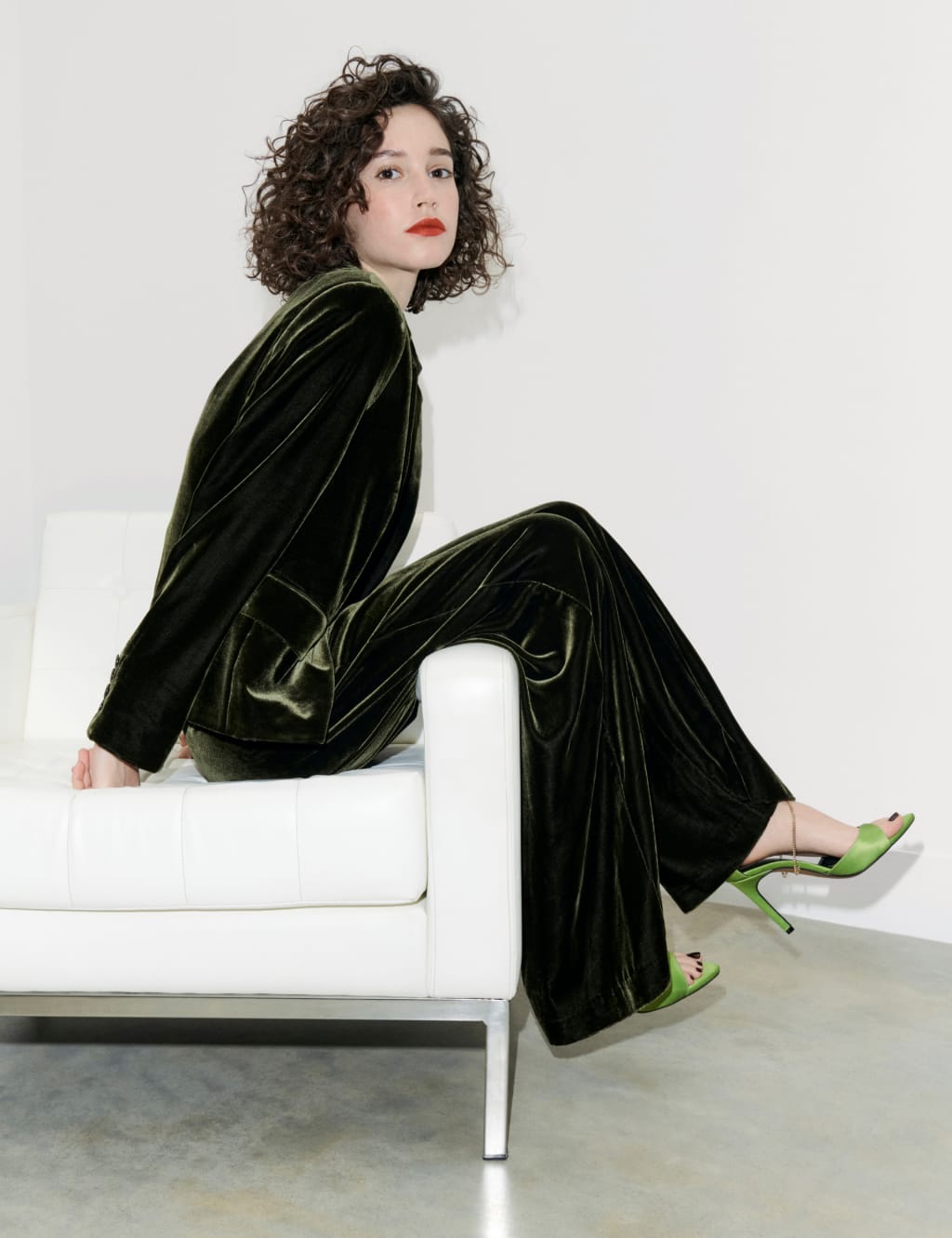 M&s green velvet dress top
