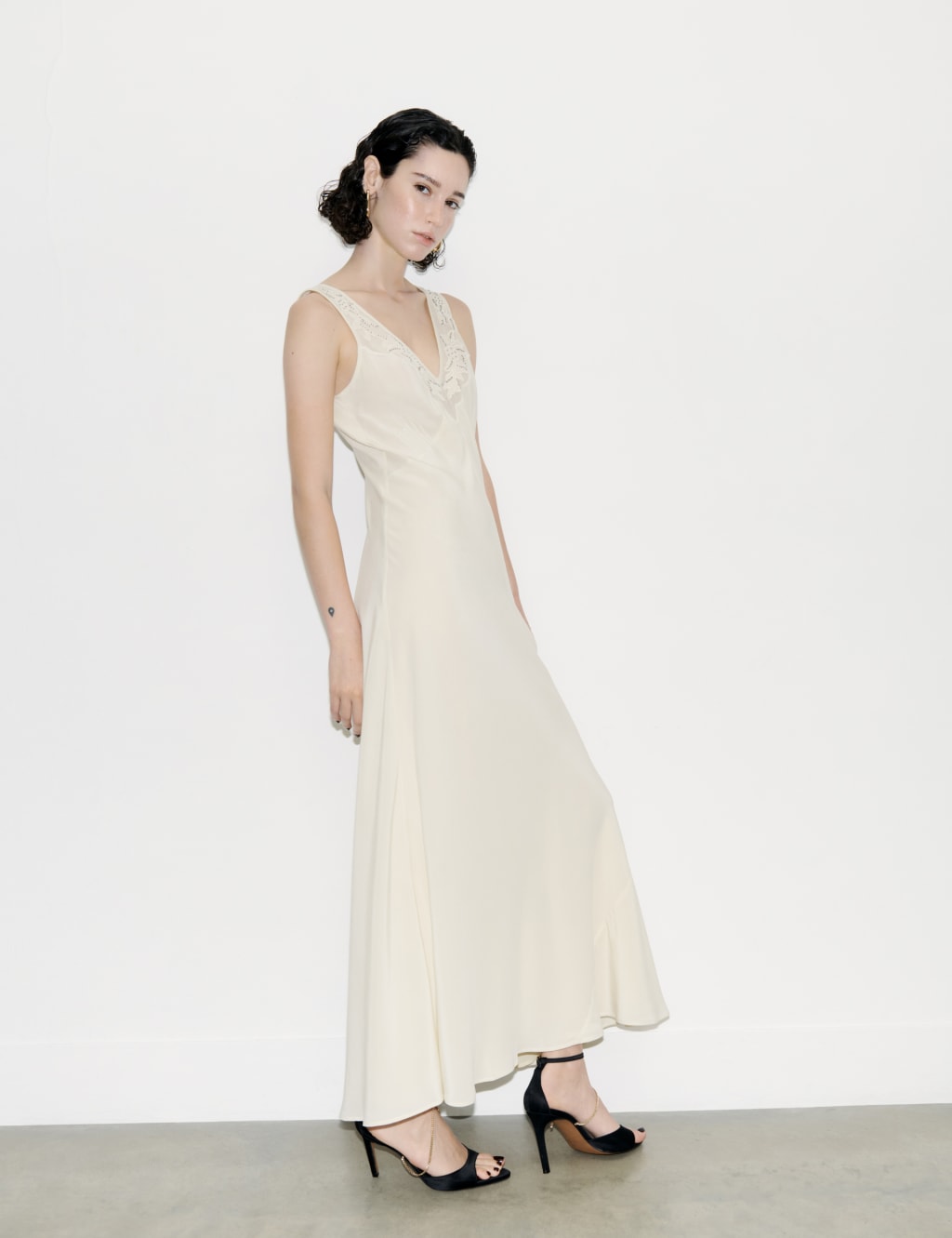 Lace Trim Pure Silk Maxi Dress