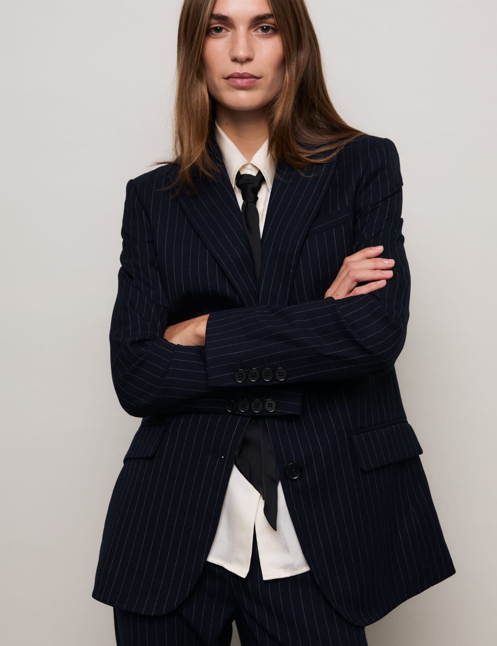 Wool Blend Pinstripe Blazer