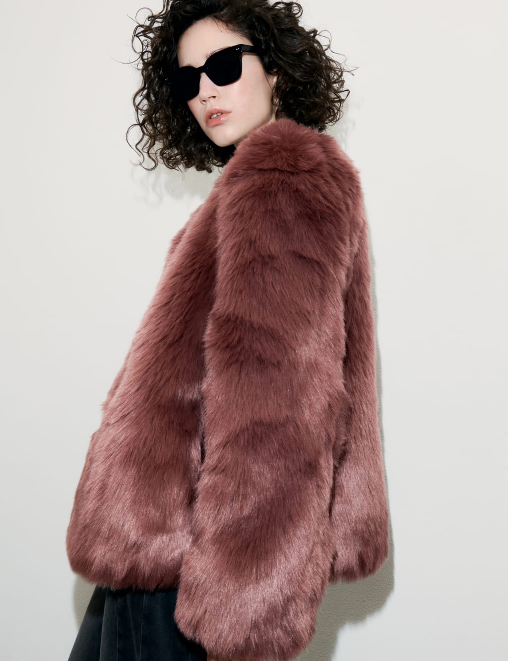 Buckle Detail Faux Fur Jacket
