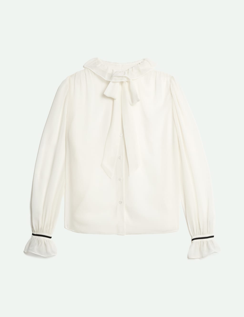 Pure Silk Tie Neck Ruffle Blouse